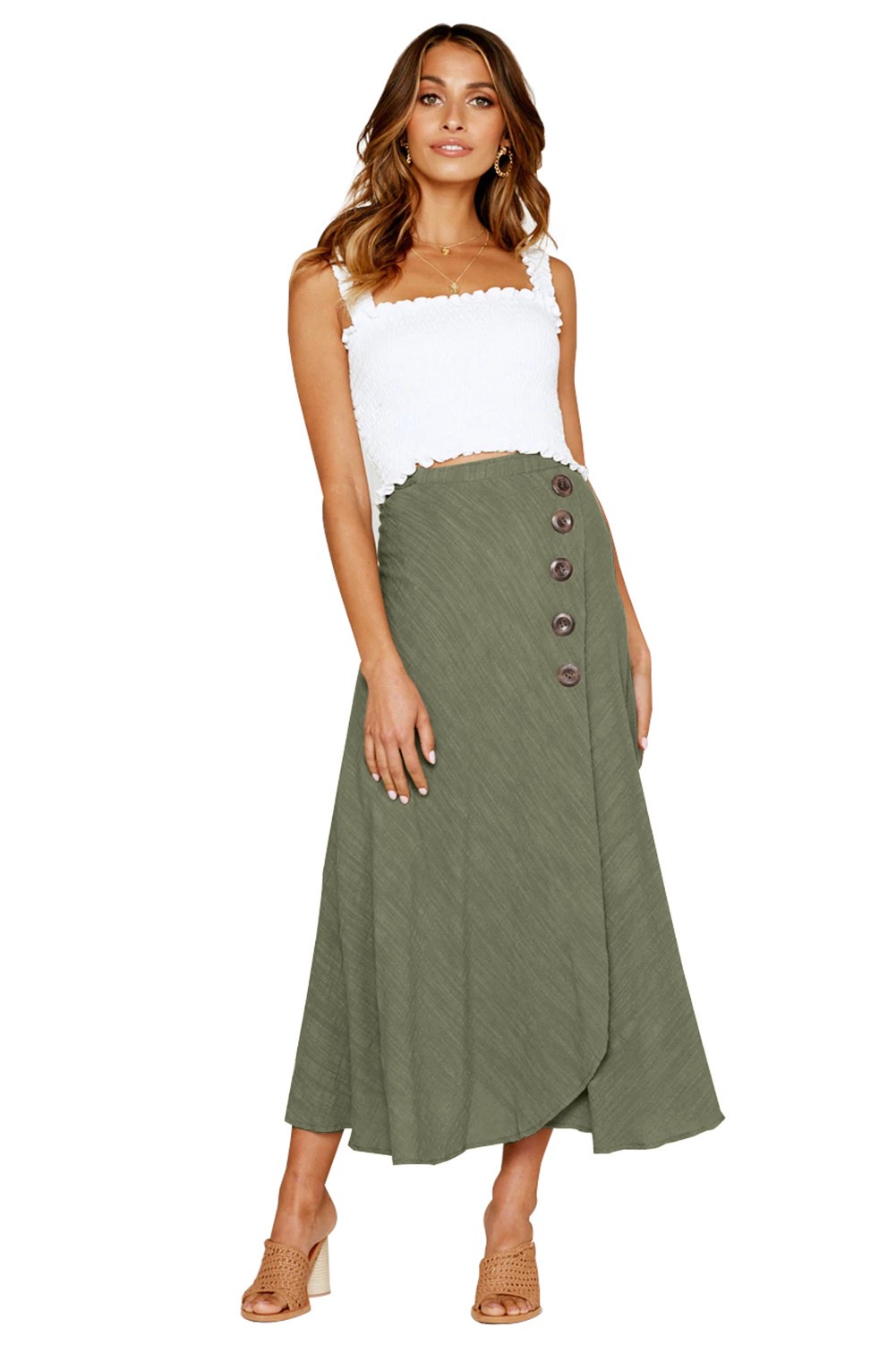 Green Buttoned Maxi Skirt