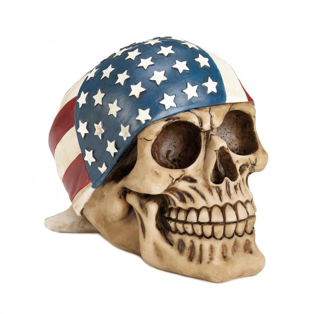 American Flag Bandana  Skull Figurine