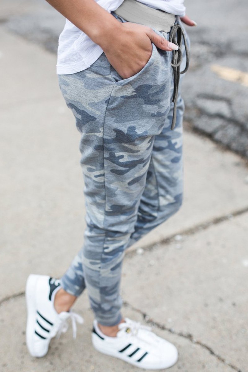 Gray Cotton Blend Pocketed Camo Joggers