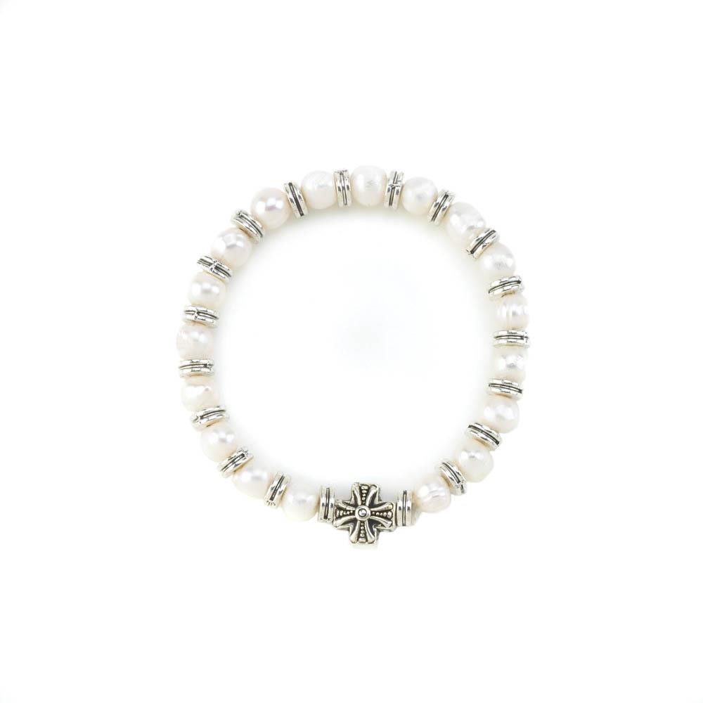 Cross Pearl Stretch  Bracelet