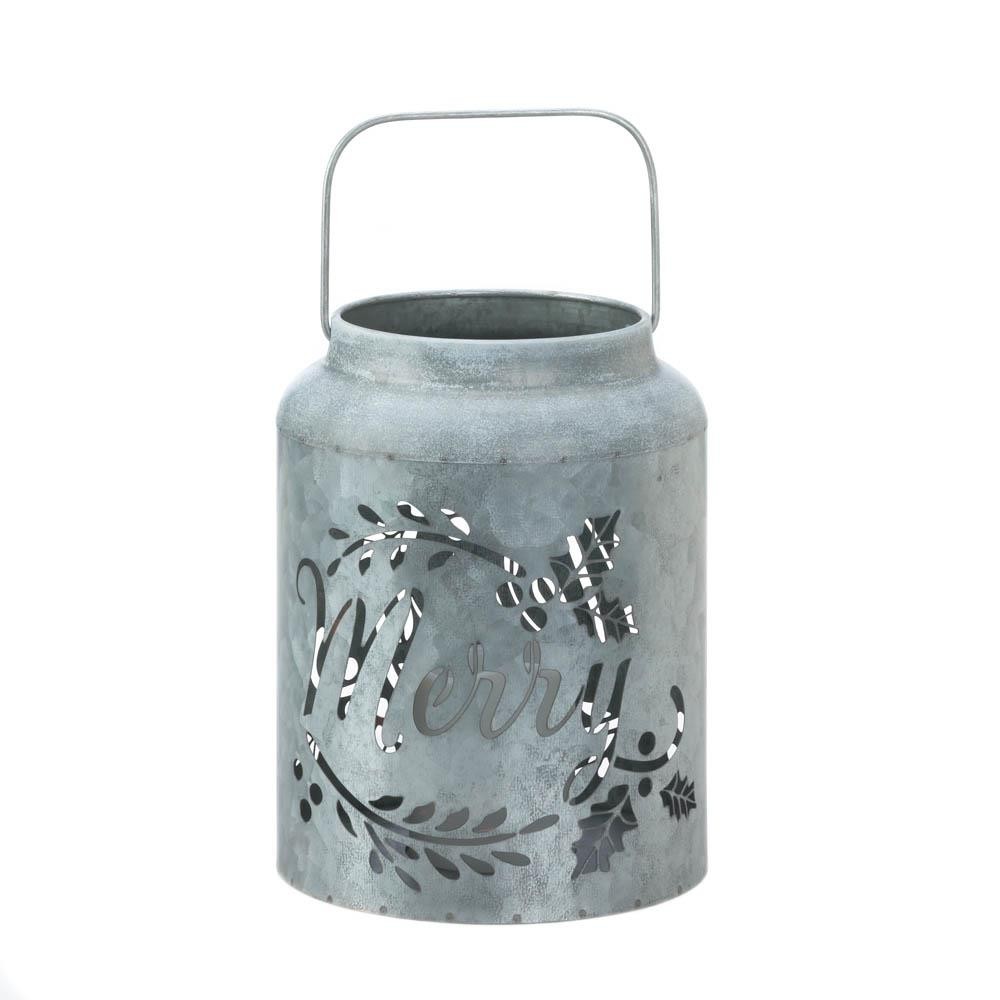 Galvanized Merry LED Candle Lantern