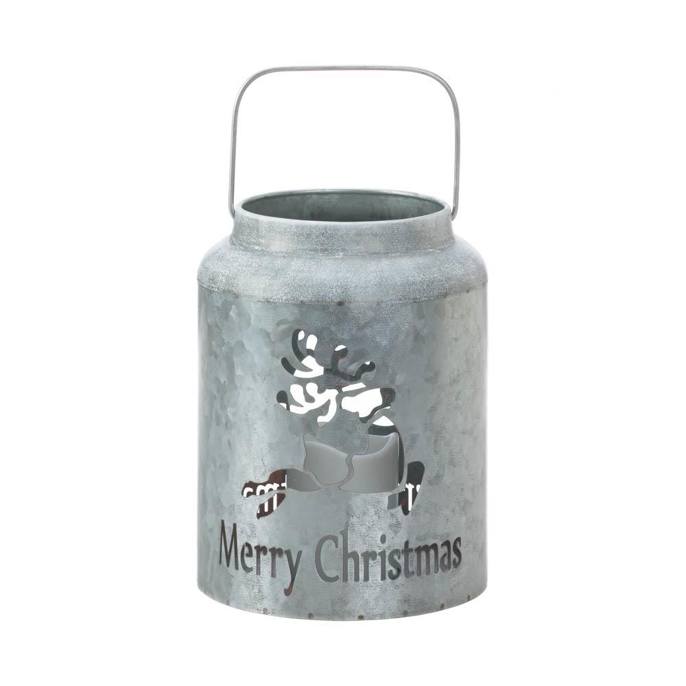 Galvanized Reindeer LED Candle Lantern