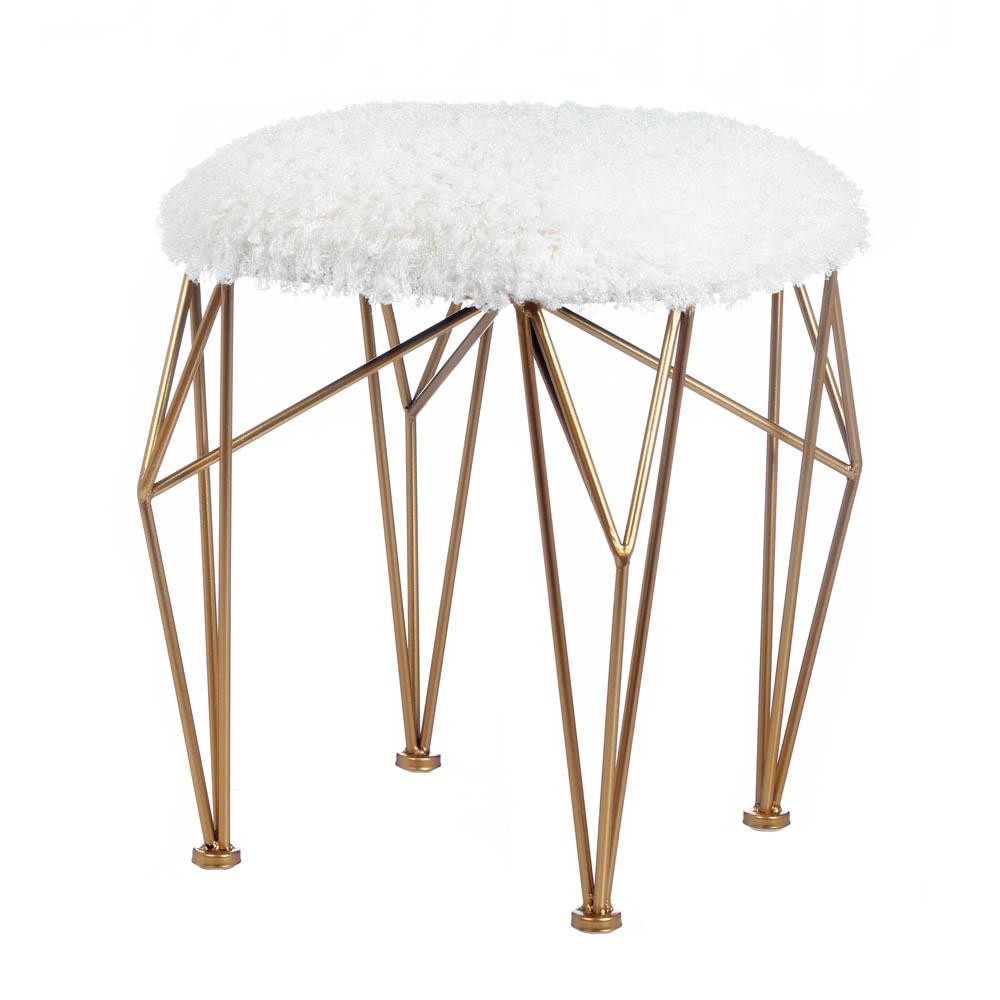 Geo White Faux Fur Stool