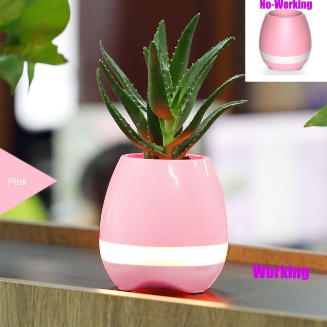 Smart Music Touch Flower Pot LED Light Green Plant USB Stereo Bluetooth Speaker (Pink)