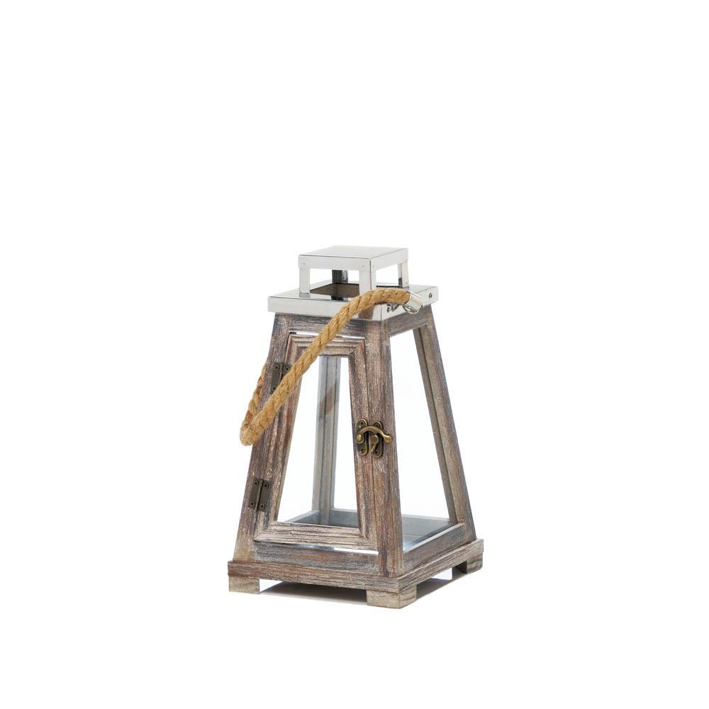 Small Pyramid Wooden Lantern With Rope