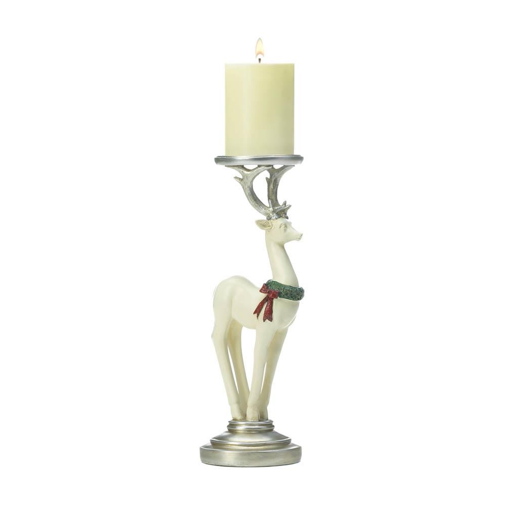 White Reindeer Candle Holder (S)