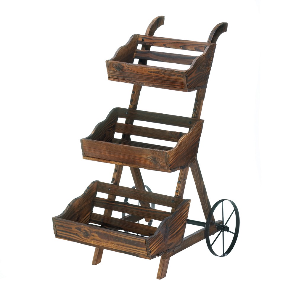 Wooden 3-Tier Plant Cart Stand