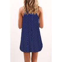 Dot Print Blue Sleeveless Dress