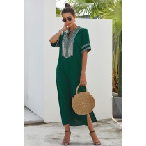 Green Bohemian Floral Print Split Maxi Dress