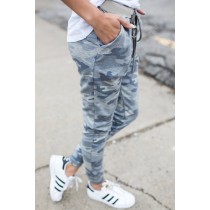 Gray Cotton Blend Pocketed Camo Joggers