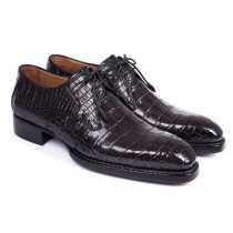 Paul Parkman Black Genuine Crocodile Derby Shoes for Men (ID#LX778-BLK)