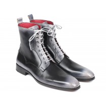 Paul Parkman Men's Gray Burnished Leather Lace-Up Boots (ID#BT535-GRY)