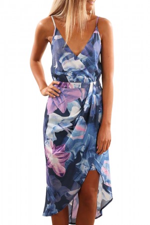 Sky Blue Floral Print Boho Dress