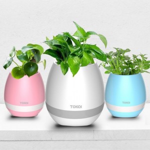 Smart Music Touch Flower Pot LED Light Green Plant USB Stereo Bluetooth Speaker (White)