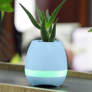 Smart Music Touch Flower Pot LED Light Green Plant USB Stereo Bluetooth Speaker (Blue)