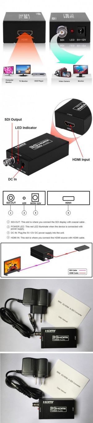 1080P Mini HDMI to SDI Converter Adapter HDTV Camera 720P